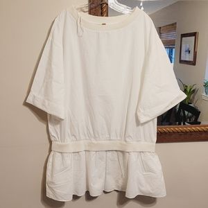NEW Pullover Cotton Mini Dress Tunic Shirtdress White Short Sleeve Flounced
